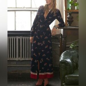 Sezane Maxi long Floral shirtdress Sz 36/S 100% viscose